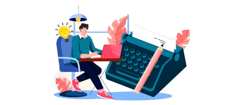 homem digitando no notebook ao lado de uma máquina de escrever - como publicar um livro com uma editora de livros