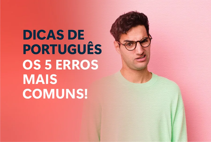 dicas de português | A imagem apresenta um rapaz vestindo blusa verde com expressão de dúvida no rosto