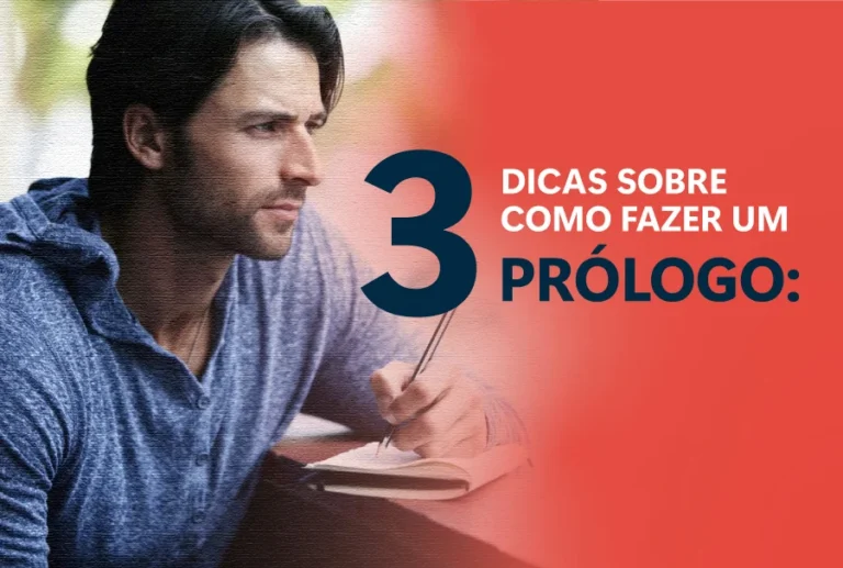 Prólogo - Homem pensativo com caneta na mão e caderno planejando a escrita de um livro