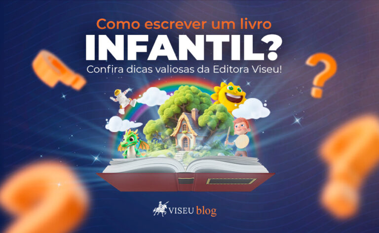 Ilustração de livro infantil aberto com diversos elementos lúdicos saindo para fora