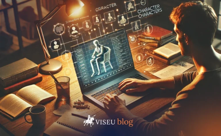 Homem criando ficha de personagem para enredo de obra de ficção