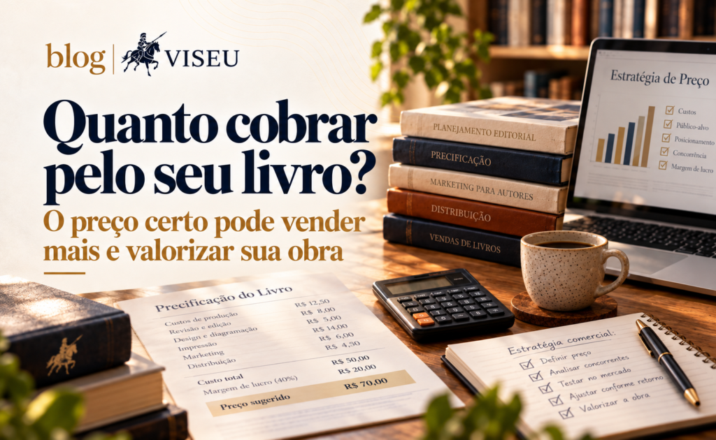 Calculadora e livros representando como definir o preco ideal do livro