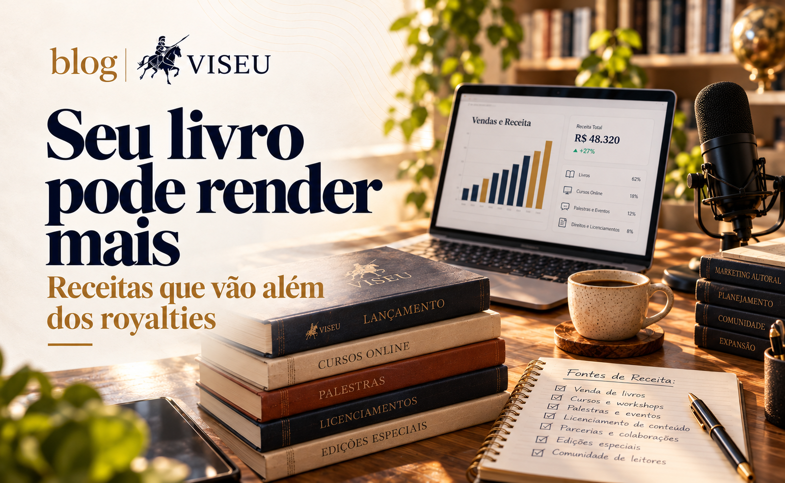 Fontes de renda para escritores representadas por trabalho diversificado.