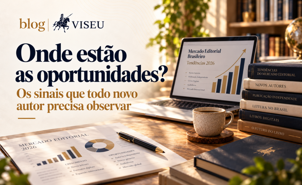 Estante de livros representando o mercado editorial brasileiro em 2026