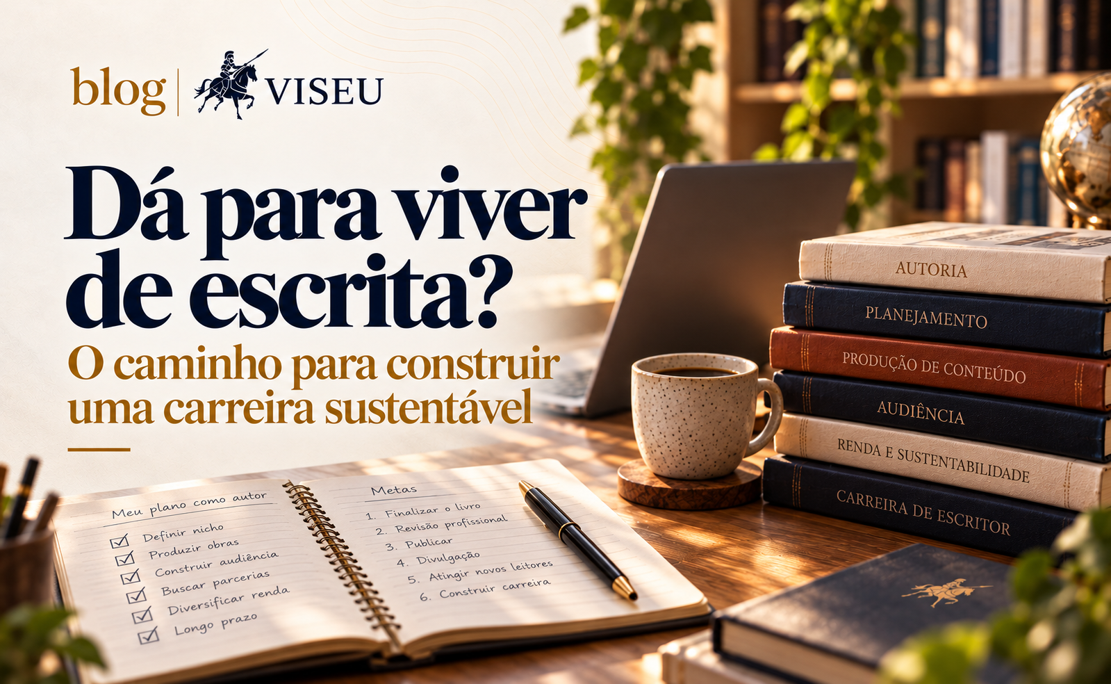 Mesa de escritor representando uma carreira de escritor sustentavel